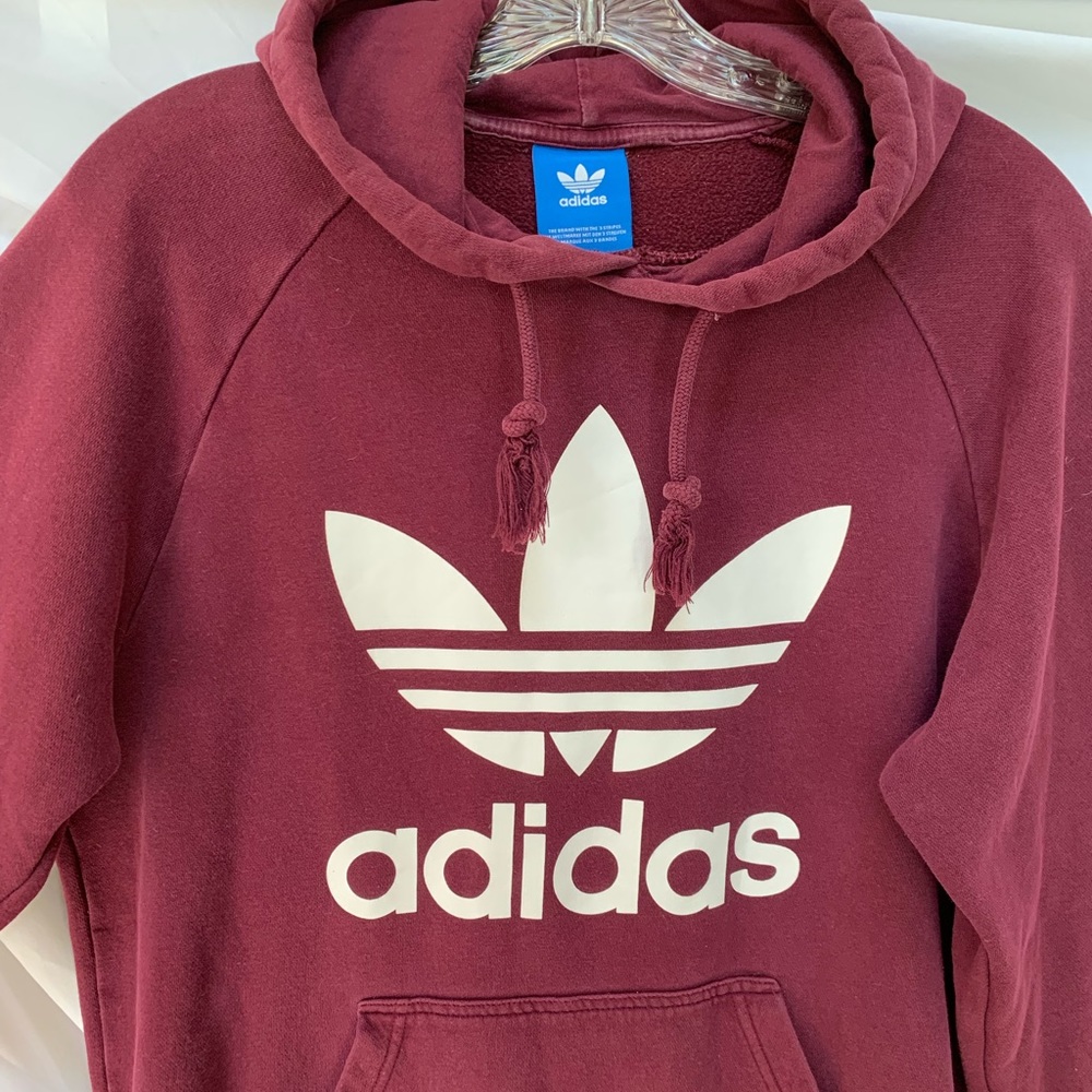 ADIDAS Plum & White Logo Pullover Hoodie Sweatshirt M - Picture 2 of 4